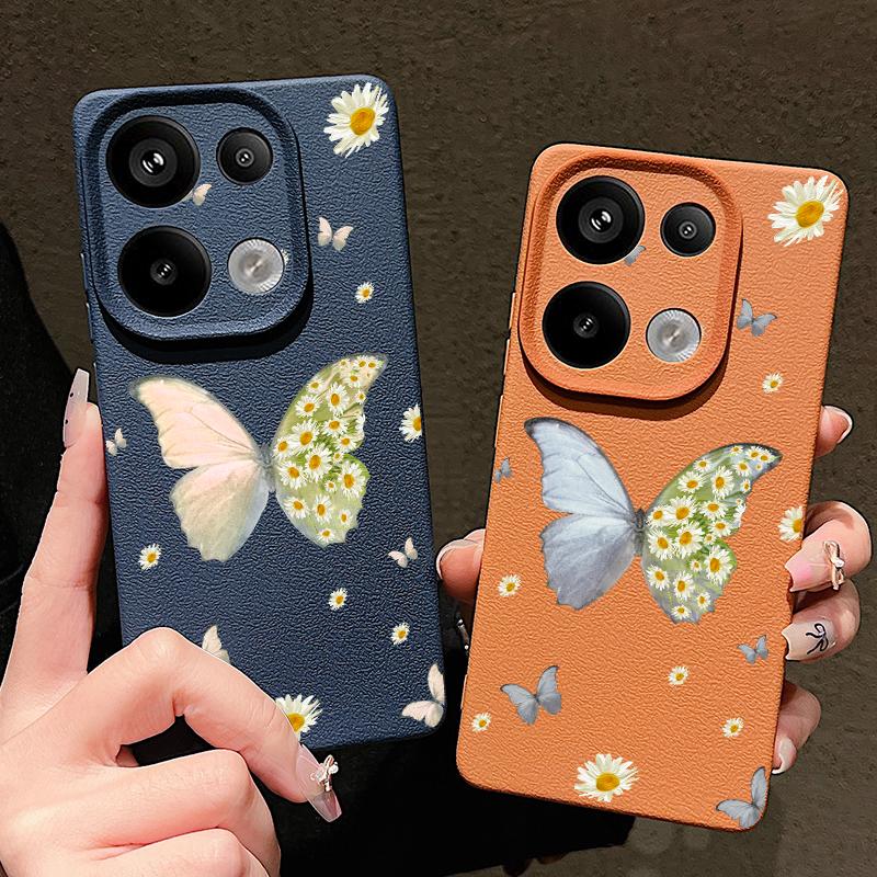Butterfly Pattern Silicone Soft Phone Case for Xiaomi 13t Poco X6 M6 Pro Redmi Note 14 13 12 11 10 Pro Shockproof Leather Texture Plain Color Cover
