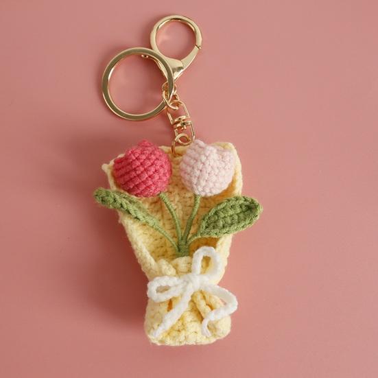 Keychain Pendant Hand Crocheted Flower Key Chain Colorful Yarn Roses Sunflower Charm Key Holder Bag Car Key Accessory