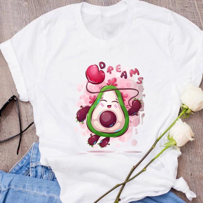Women Graphic Avocado Cat Printing Cartoon Fruit Clothes Floral Lady Clothing Female Tees Print Tops T Shirt Womens T-Shirt