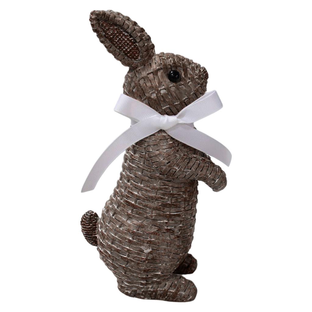 Resin Rattan Easter Bunny Vine Weaving Effect Wicker Bunny Decor Figurine Statue Decorative Ornament for Spring Table Decor