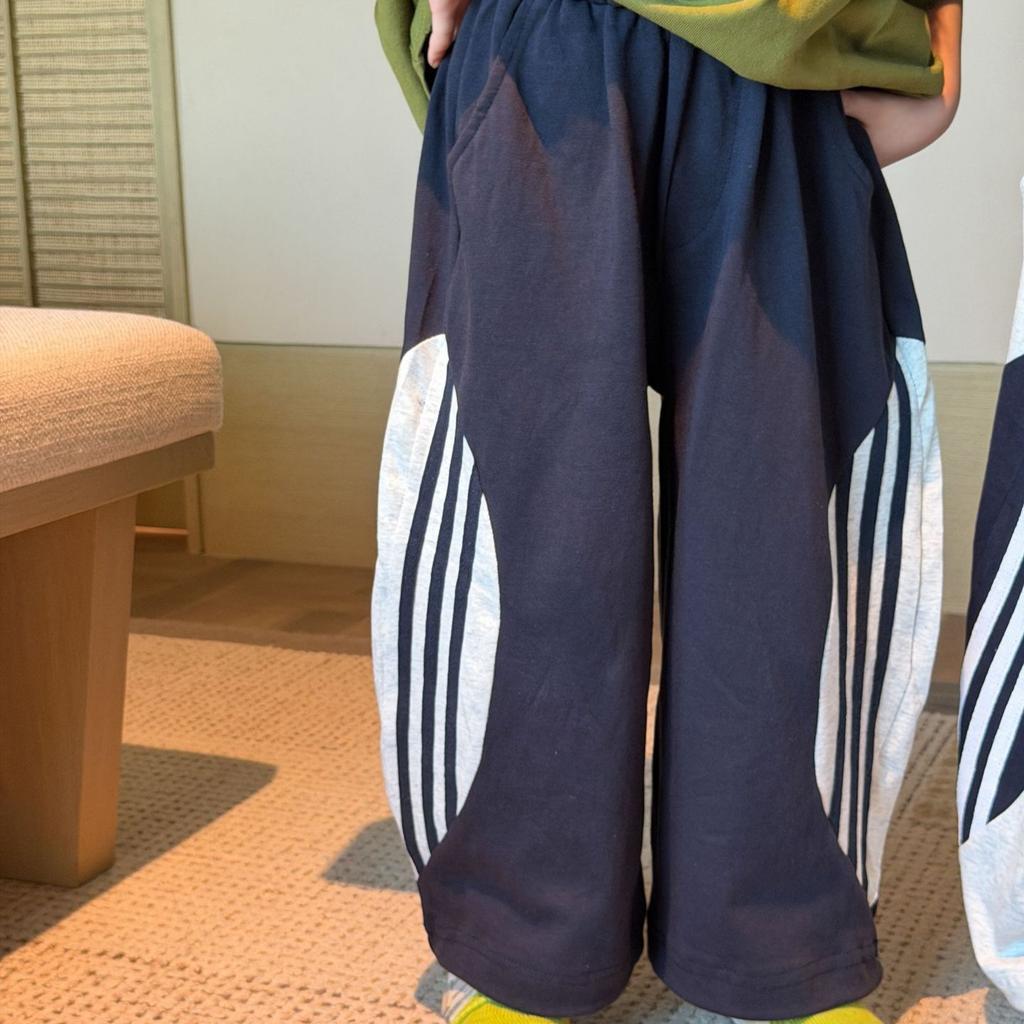 Spring Kids Block Striped Casual Pants Unisex Loose Fashionable Sports Trousers