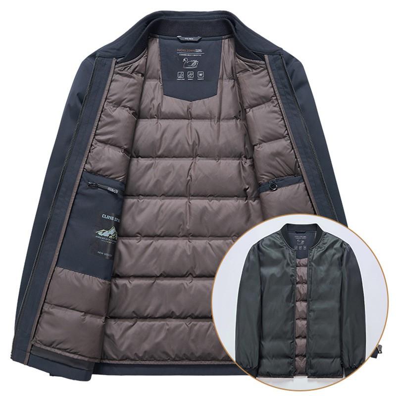 Mens Detachable Inner Layer Down Jacket 90% Duck Fill Winter Warm Coat Middle-Aged Men Business Casual