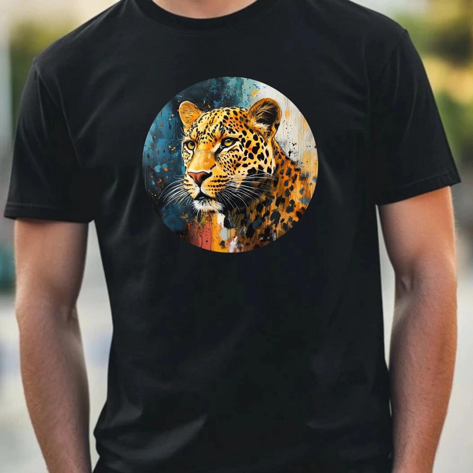 T-Shirt Herren Leopard Portrait Motiv Baumwolle Größe XS bis 5XL L