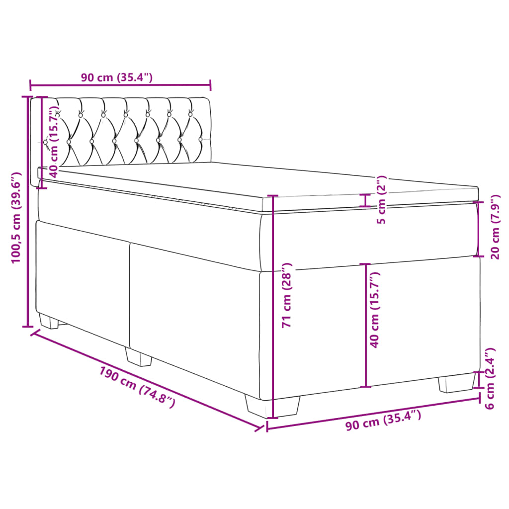 Box Spring Bed with Mattress Dark Gray 90x190 cm Fabric