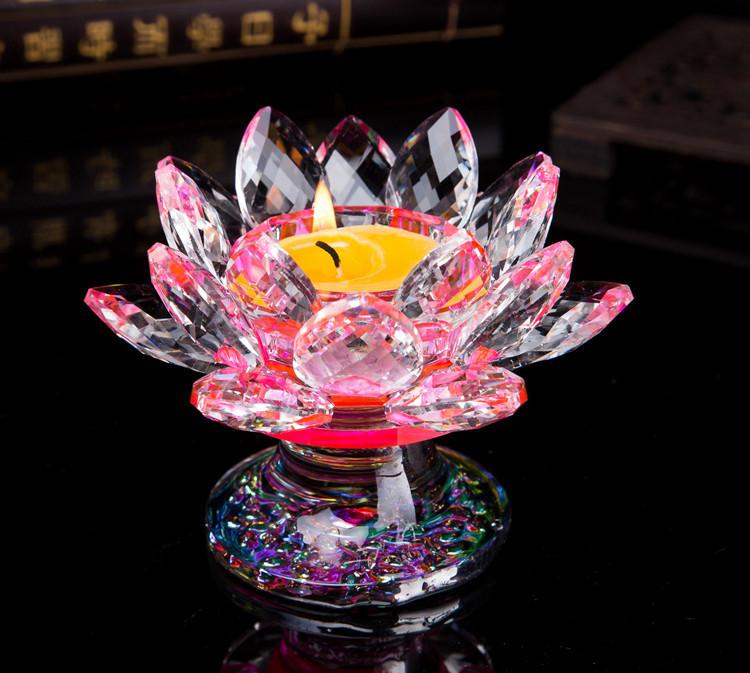Double-layer High-legged Crystal Glass Handicraft Display Lotus Butter Lamp Base Stand Display Buddha Offering Candlestick