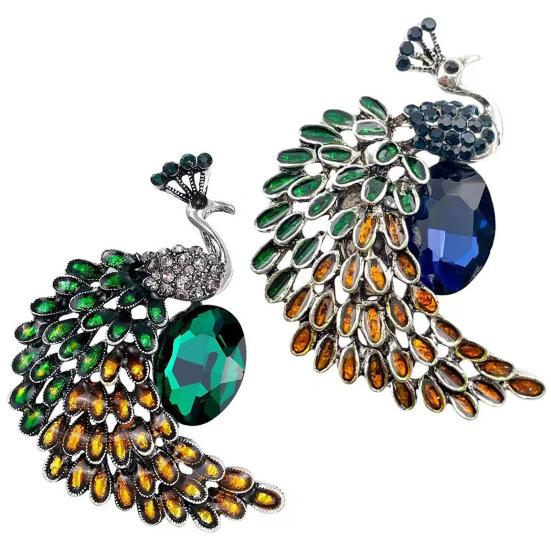 Brooch Pin Imitation Crystal Inlaid Peacock Shape Zinc Alloy Pin Coats Suits Sweaters Dresses Badge Party Fashion Accessory