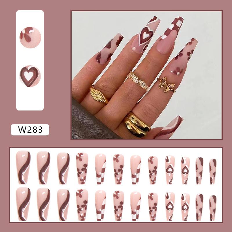Europäische und amerikanische Nailart-Stücke, süße und coole Nägel im Ins-Stil, matte Textur, weiß im Comic-Stil, lange Ballettnägel