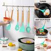 Set di 12 Utensili da Cucina in Silicone e Spatole | Strumenti Antiaderenti per Cucinare e Infornare con Manico in Legno