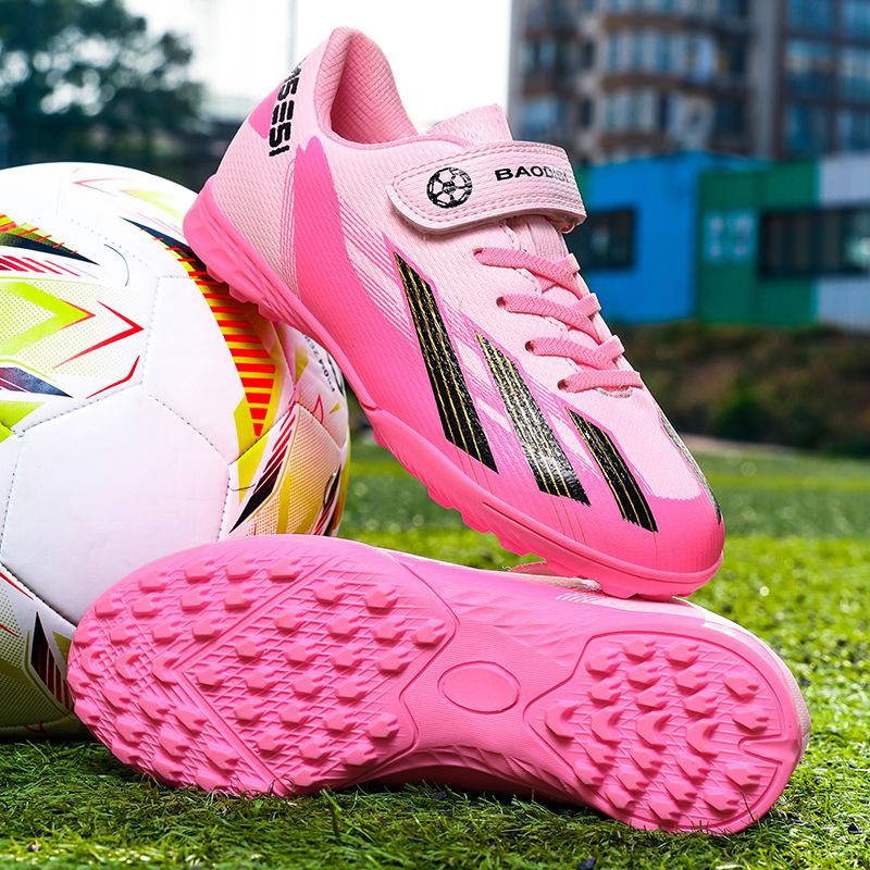 Children's Football Shoes Four Seasons Leather Velcro Wear-resistant Kick-resistant Long Spike Running Shoes