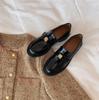 Women's Chunky Heel Gold Coin Loafers: Round Toe, Soft Sole, Slip-On Single Shoes for Autumn/Winter.