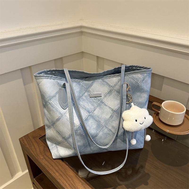 

Модная сумка-тоут большой вместимости с текстурированным ромбовидным узором Without Pendant синий