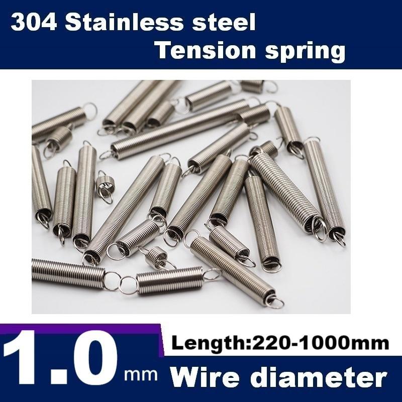 Length250-1000mm,Wire Dia1.0/1.2mm 304 Stainless Steel Tension Springs,Hook Extension Spring,Outer Dia6-12mm,