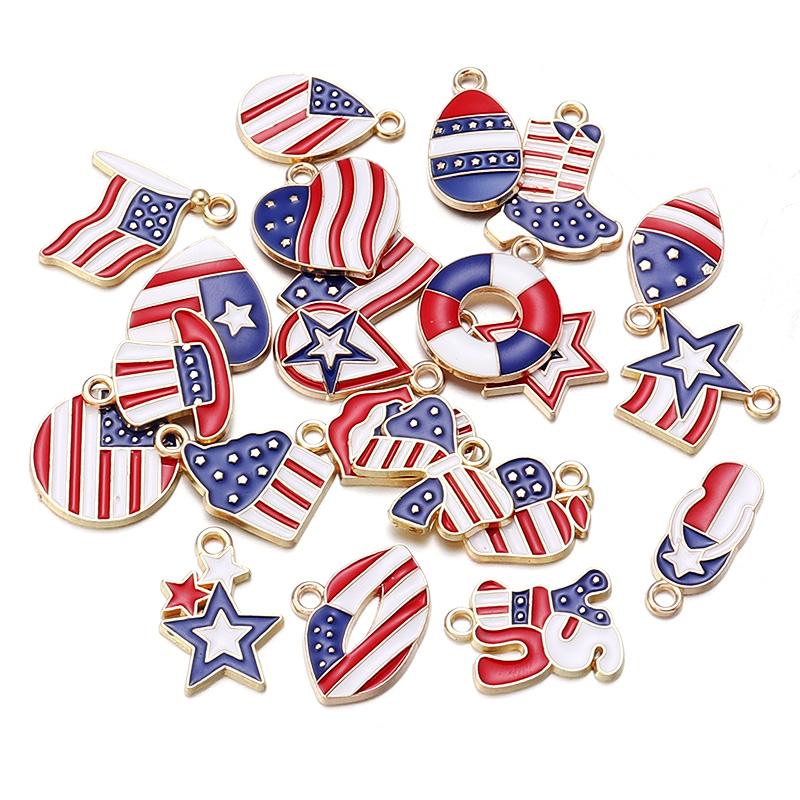 

10pcs/pack Alloy Drip Oil Charms American Independence Day Series Pendant for DIY Keychain Necklace Earring Bracelet Accessories