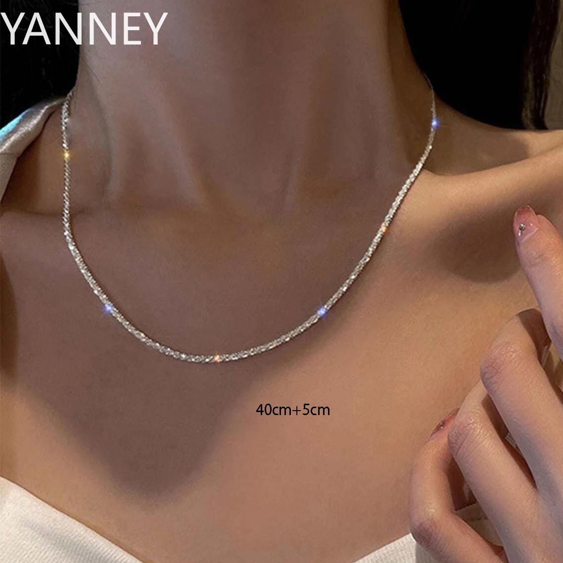 

925 Silver 40-75cm Silver Shiny Necklace Women Fashion Clavicle Necklace Korean Party Wedding Jewelry Accessories Girls 40cm серебряный