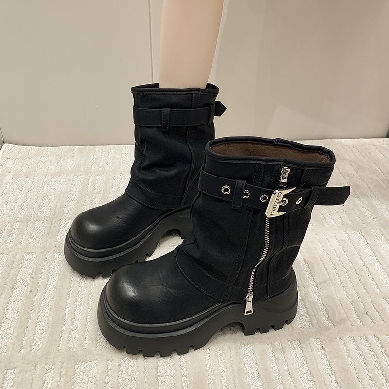 Fashion Design Sense Niche Sleeve Martin Boots Women's Autumn and Winter Retro Versatile Temperament Comfortable Thick-soled Medium Tube Fashion Boots