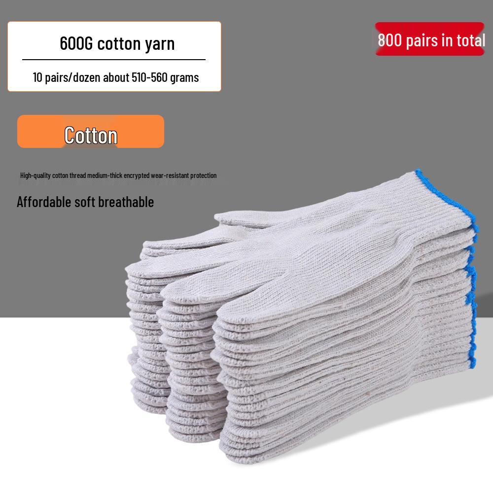 Dirt-Resistant Black & White Flower Thickened Work Gloves, Wear-Resistant Pure White Labor Protection Gloves