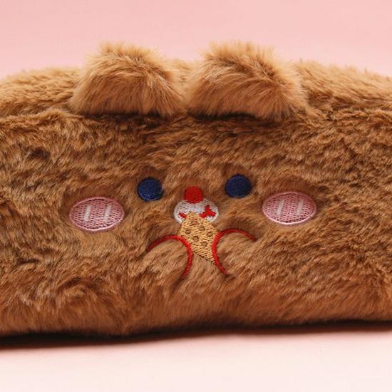 Large Capacity Plush Pupu Pencil Case - Cute Bear Design for Students
