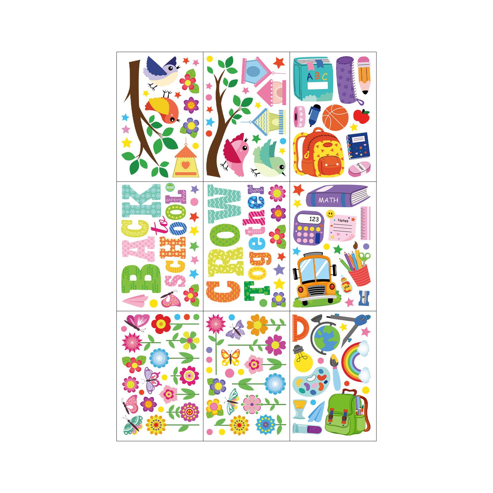 Статические наклейки для школьного сезона, Мультяшные птички, Канцелярские наклейки, Декоративные наклейки на стекло двери и окна, Статические наклейки
