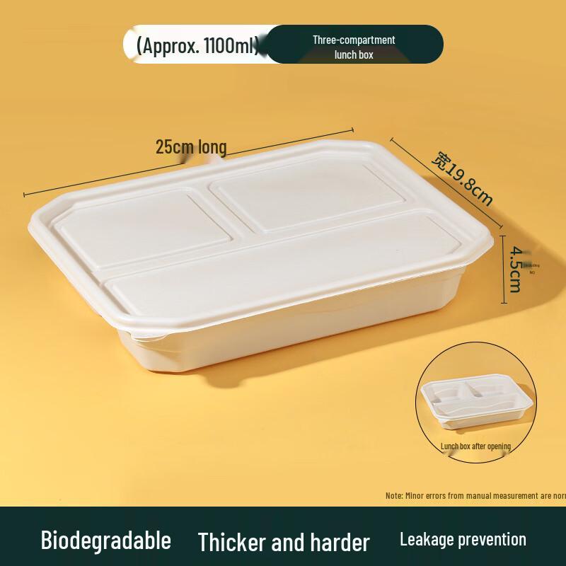 Hantun Biodegradable Corn Starch 3-Compartment Disposable Lunch Box