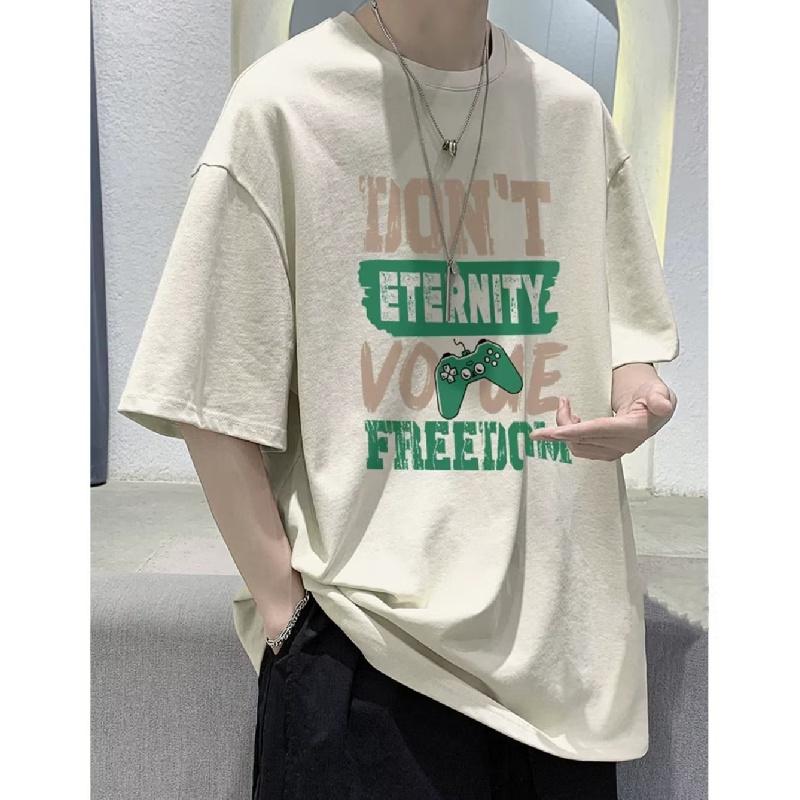 Herre T-skjorter Letter Grafisk trykk Mote merke t-skjorter for menn oversize t-skjorter Herre Klær Uformell T-skjorte Mann Sommer Koreansk Retro