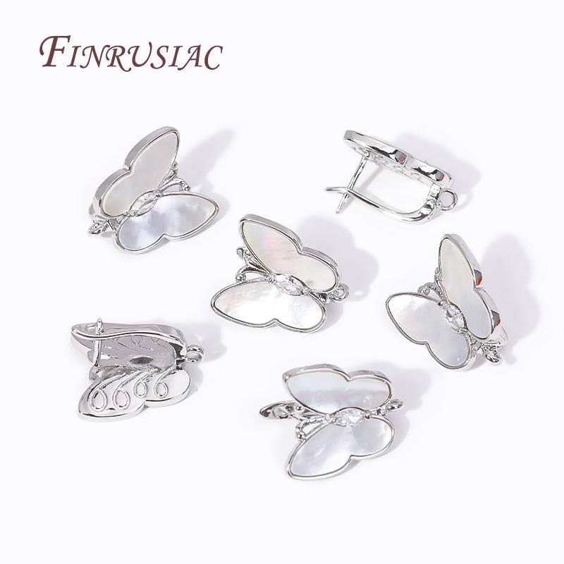 18K Gold Plated Inlay Zircon Shell Butterfly Ear Wire Earring Clasps Hooks,DIY Handmade Pearl Drop Earrings Making