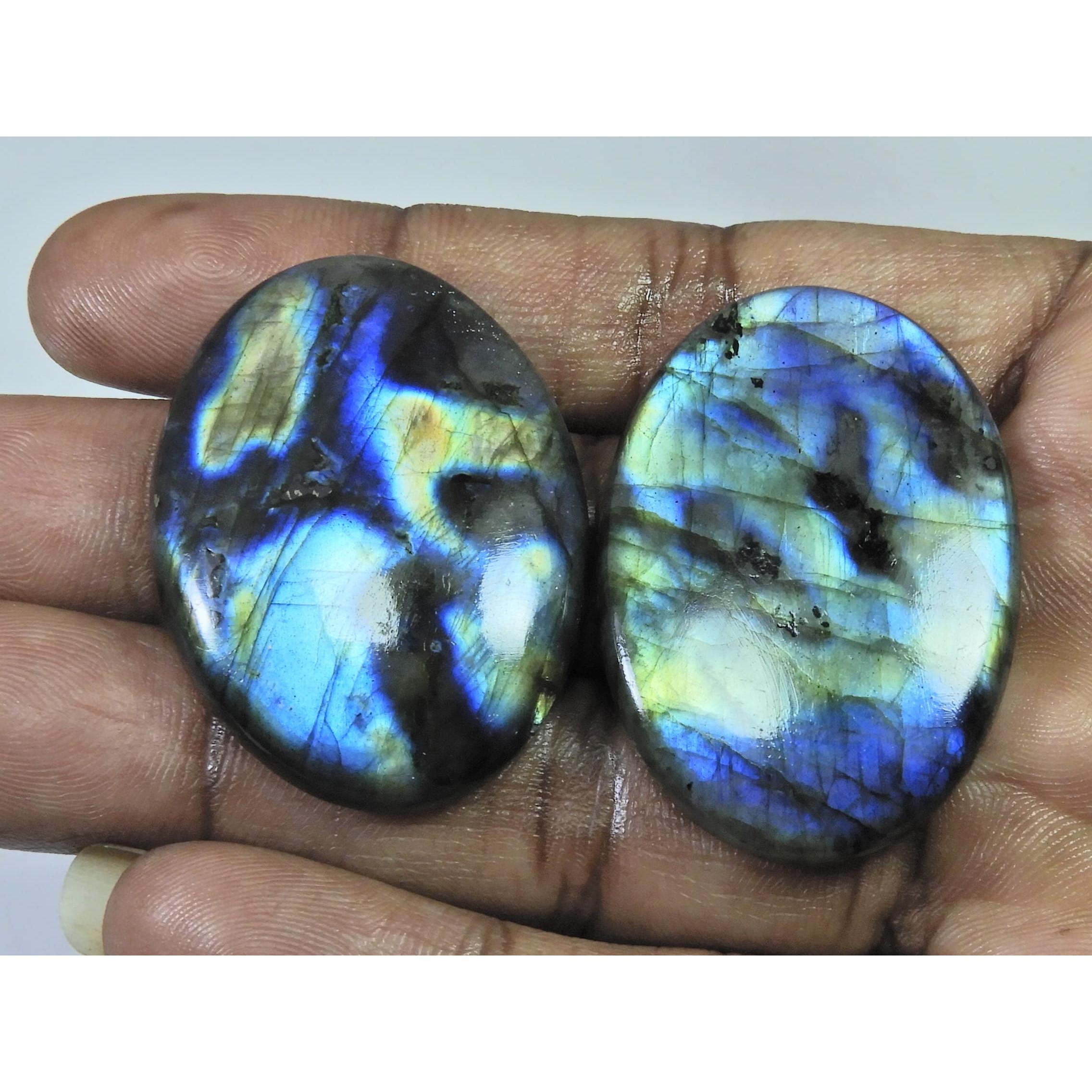 40-42 MM Natural Labradorite Multi Oval Cabochon Loose Gemstone 2 Pcs Lot D-191