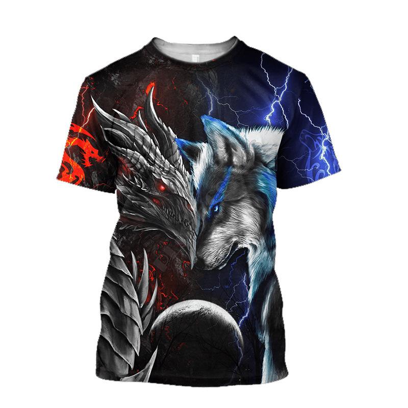 

Мужская свободная повседневная футболка с круглым вырезом и короткими рукавами с 3D цифровой тату-принтом XS