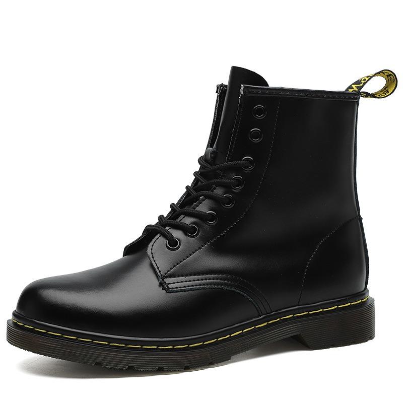 Vysoké Martensky Dámské Klasické Pevná Kůže Otevřený Okraj Korálkové Krátké Boty Pánské a Dámské Lesklé Kožené Boty Kulatá Špička Motocyklové Boty