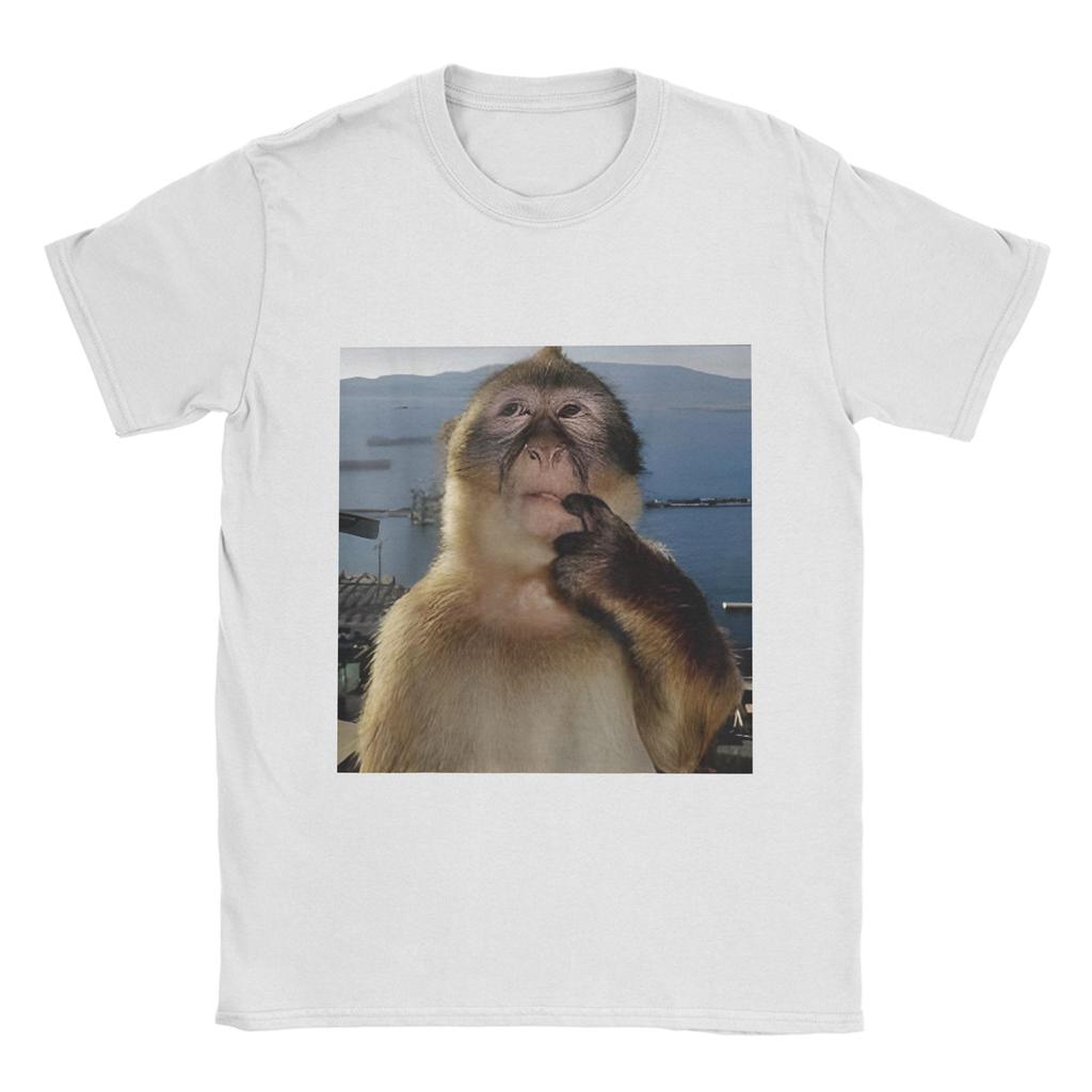 Thinking Monkey Meme T Shirt for Men 100% Cotton Vintage T-Shirts Crewneck  Tee Shirt Short Sleeve Clothes Gift Idea