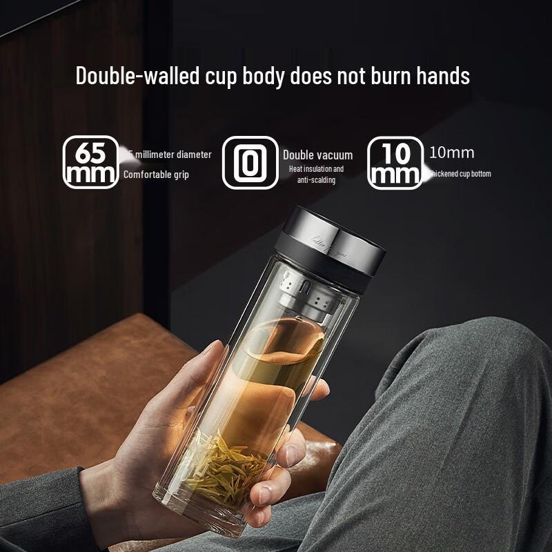 FUGUANG FU+ Silver Ion Antibacterial Double-Layer Tea Separation Glass Cup