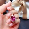 Luxury Red Tourmaline Gem Diamond Ring and Pendant Necklace Set for Women