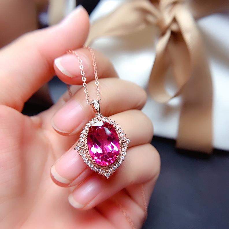Luxury Red Tourmaline Gem Diamond Ring and Pendant Necklace Set for Women