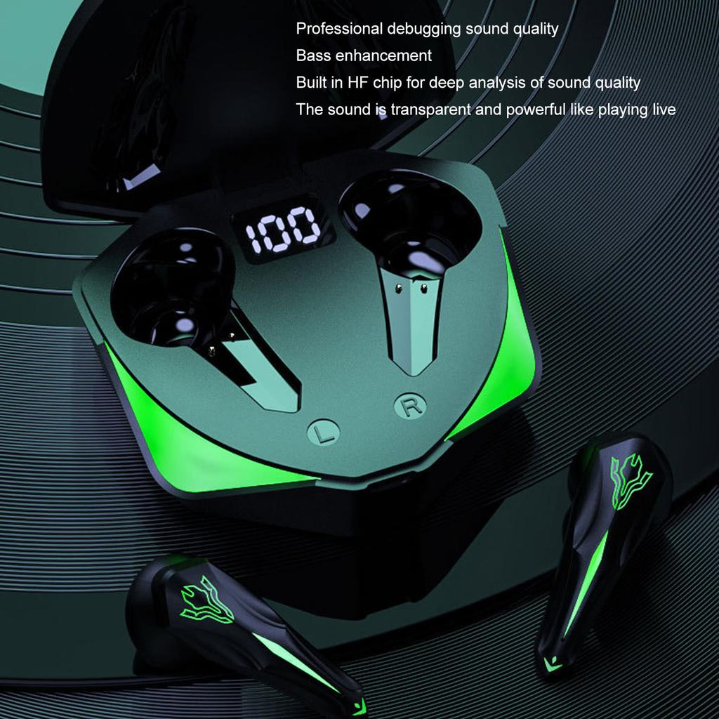 Wireless Game Earbuds LED Digital Display   V5.1 Gaming Earphones with Wireless Charging Case for Sports Work