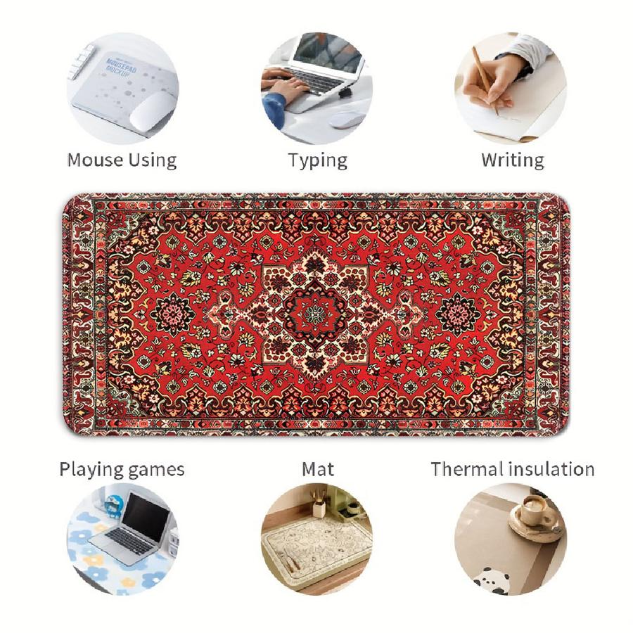 Anti slip Mouse Pad office Pad Desk accessories Keyboard Mouse Pad Game Console Pad Computer Laptop Pad Red Persian Pattern