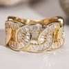 Huitan Chain Design Women Ring Gold Color Inlaid Shining Cubic Zirconia Luxury Party Wedding Accessories Fashion Noble Jewelry