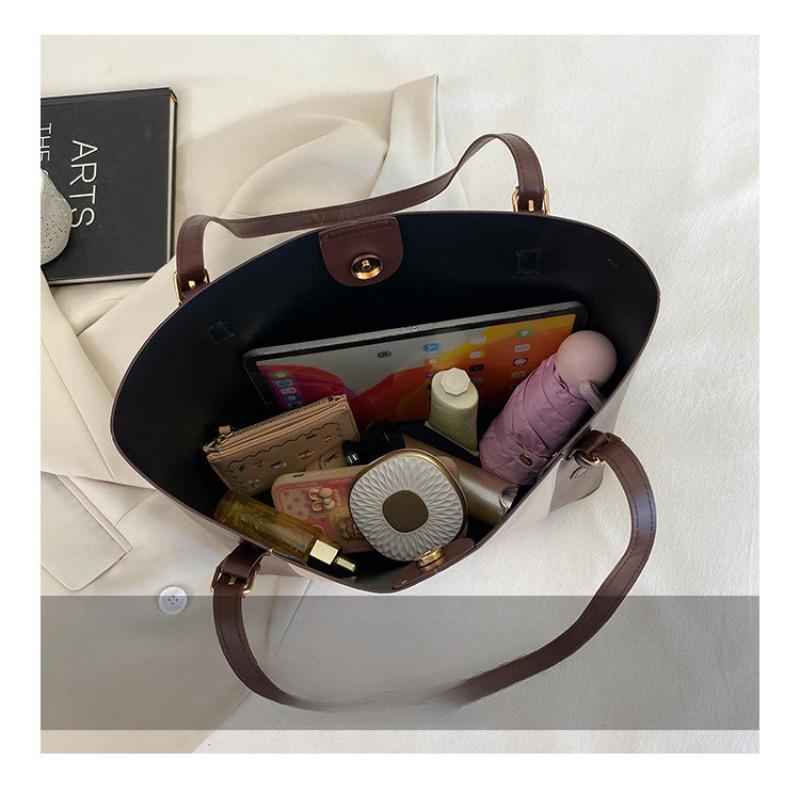New Retro Vintage Faux Leather Tote Bag for Women Large Capacity Office Commute Shoulder Handbag