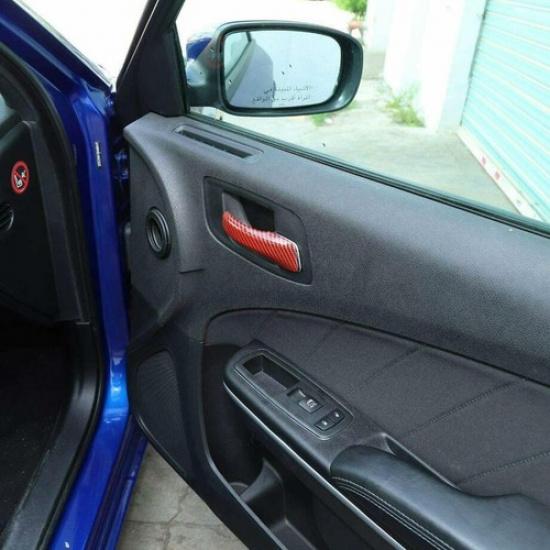 For Dodge Charger 2011- Red Carbon Fiber Inner Door Handle Cover Trim Stript