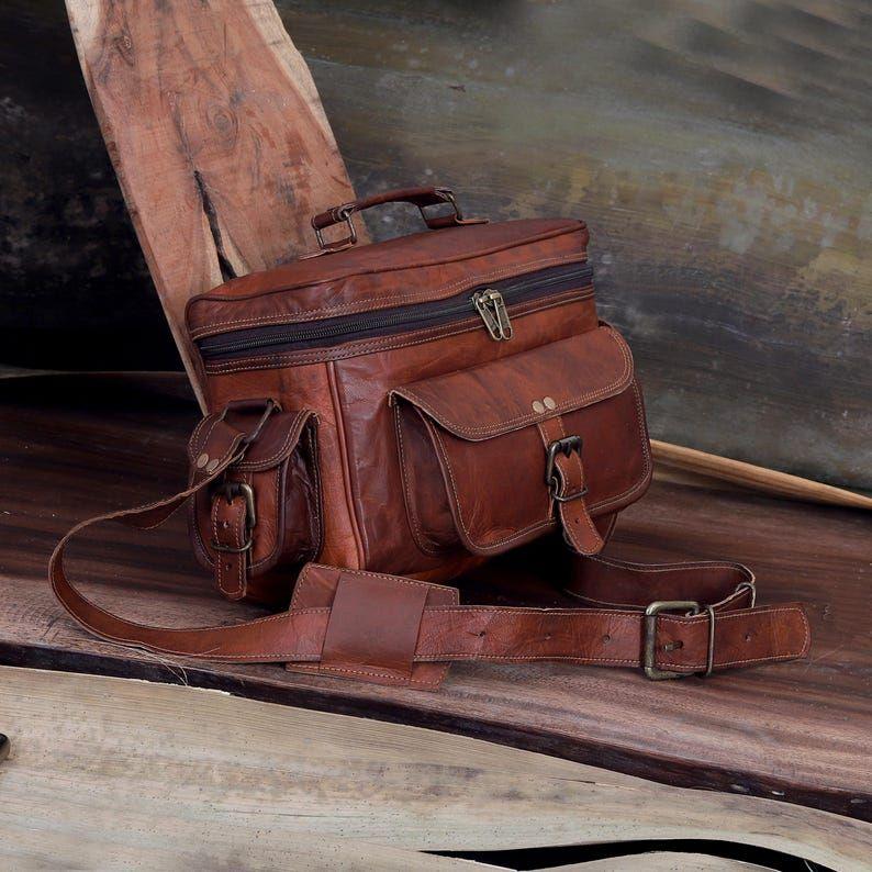 Personalized Leather Camera Bag: Vintage Style Crossbody Travel Bag