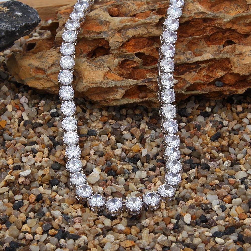 European & American Copper 8mm Zirconia Tennis Chain Necklace - Hip Hop Retro Style Jewelry