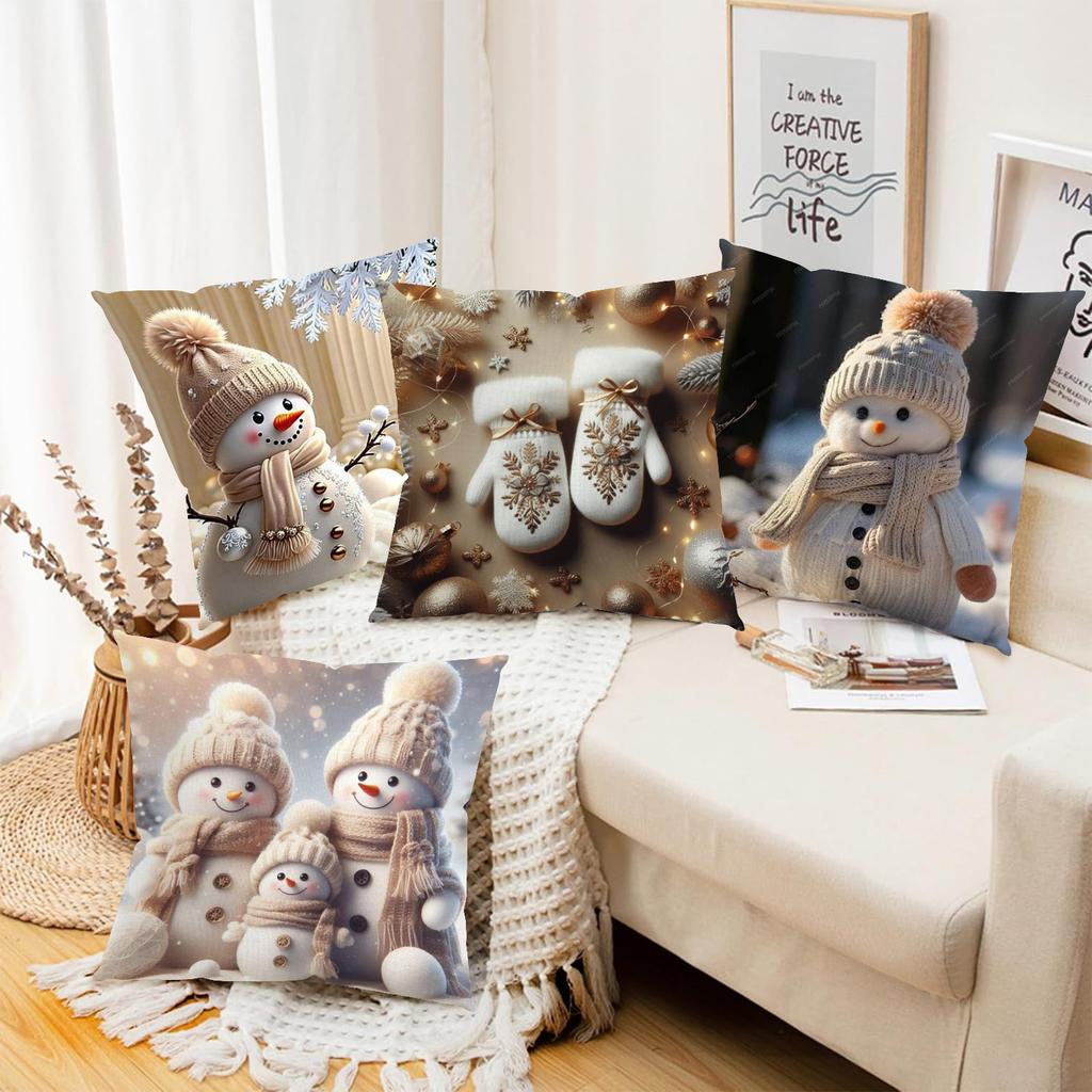 Winter Snowman Patterned 2D Flat Printing Pillows Polyester pillowcase, sofa decorative cushion cov Headboard Pillow