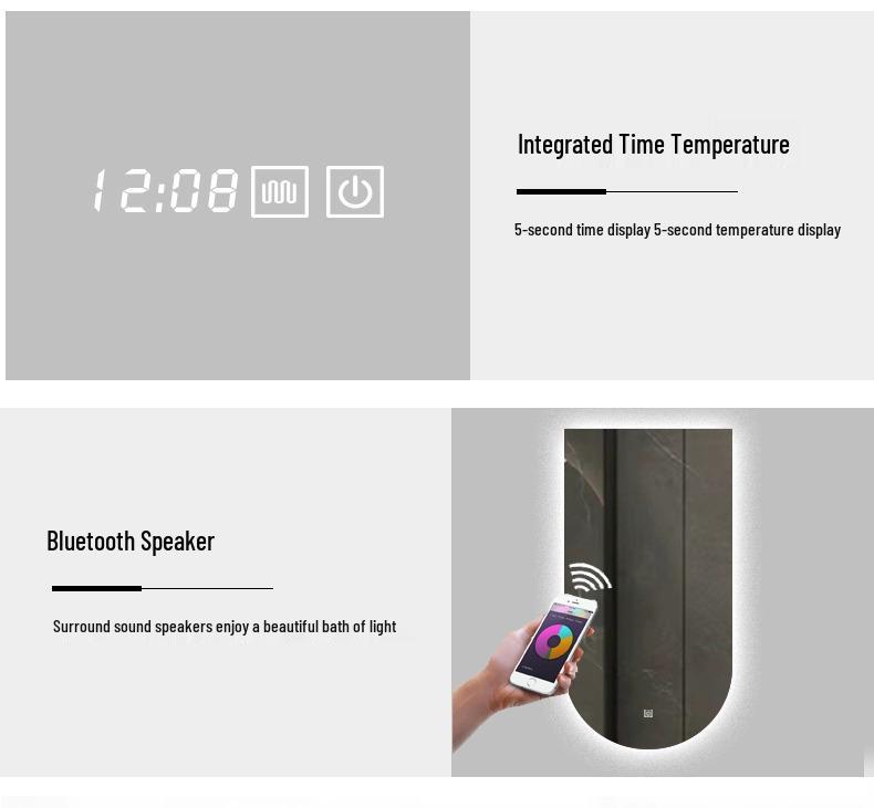 Arched LED Wall-Mounted Smart Bathroom Mirror with Lights