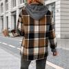 New Autumn and Winter Casual Retro Style Top, Long-sleeved Checked and Fleece Faux Two-piece Hooded Sweatshirt for Women