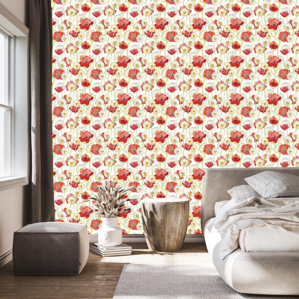 Poppies and Dandelions Wallpaper for Living Room and Bedroom 50x1000