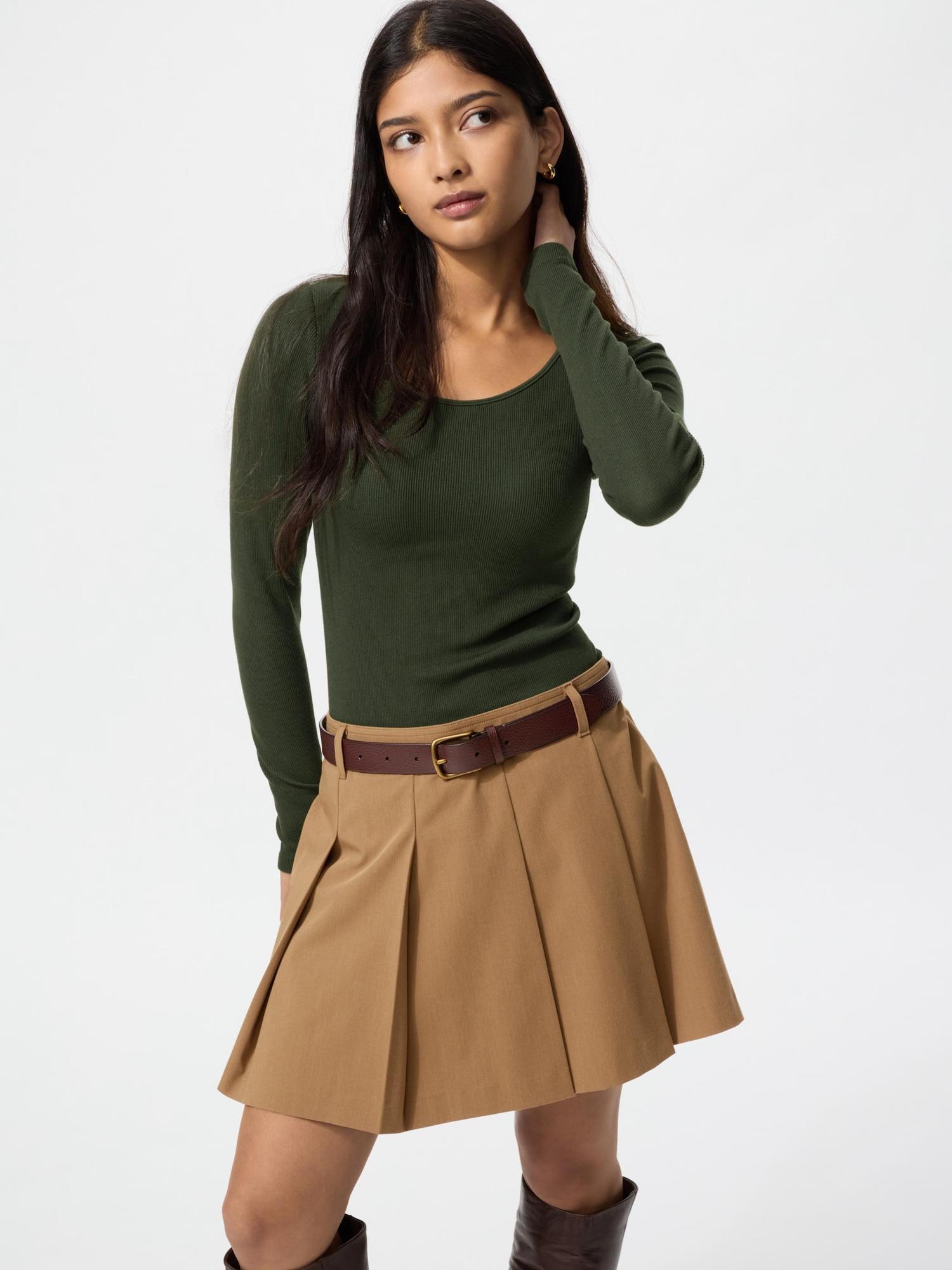 

Uniqlo Ультра теплое термобелье с рубчиком, с U-образным вырезом, футболка с длинным рукавом 58 DARK GREEN/3XL