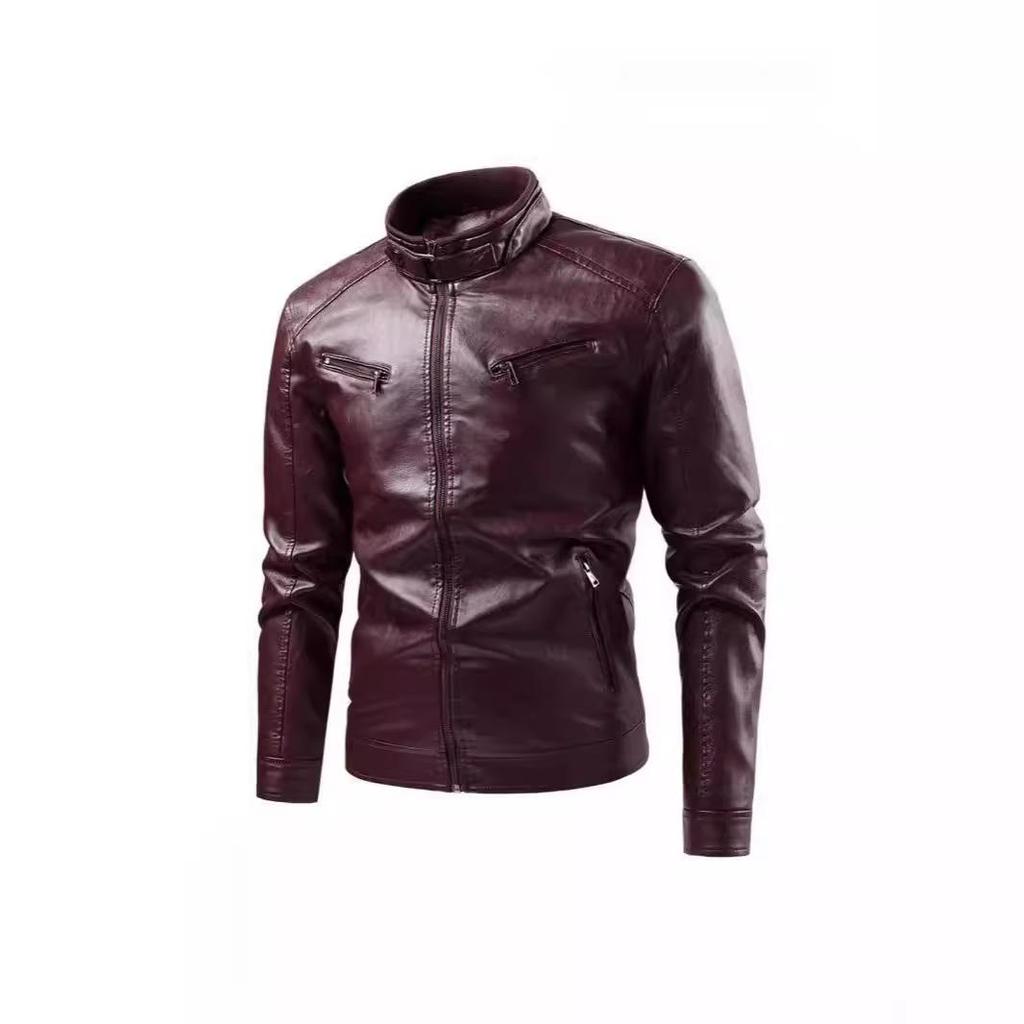 New Leather Jacket Men's Autumn and Winter Locomotive Solid Color Two Open Cycling Suit PU Leather Jacket Jacket