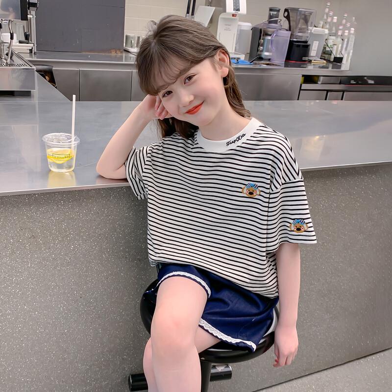 Girls  Striped Short Sleeve Summer T-Shirt 160
