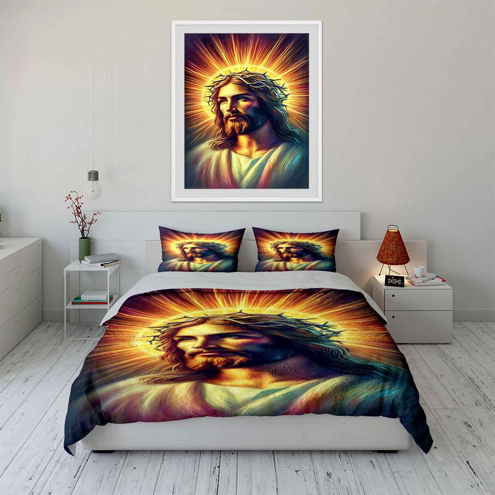 Radiant Jesus portrait design. Bedding sets Duvet cover sets Duvet covers Pillowcases(1*Duvet Cover 2*Pillowcases without duvet insert)