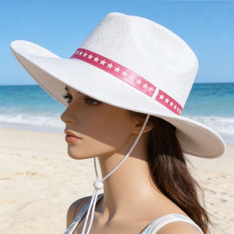 Fashionable Adult White Western Top Hat Adjustable Strap Wide Brims Hat For Daily Wear and Theme Event Gathering