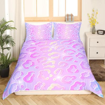 Pink Pastel Leopard Print Comforter Cover King Size Cheetah Duvet Cover Animal Print Bedding Set Rainbow Galaxy Bedspread