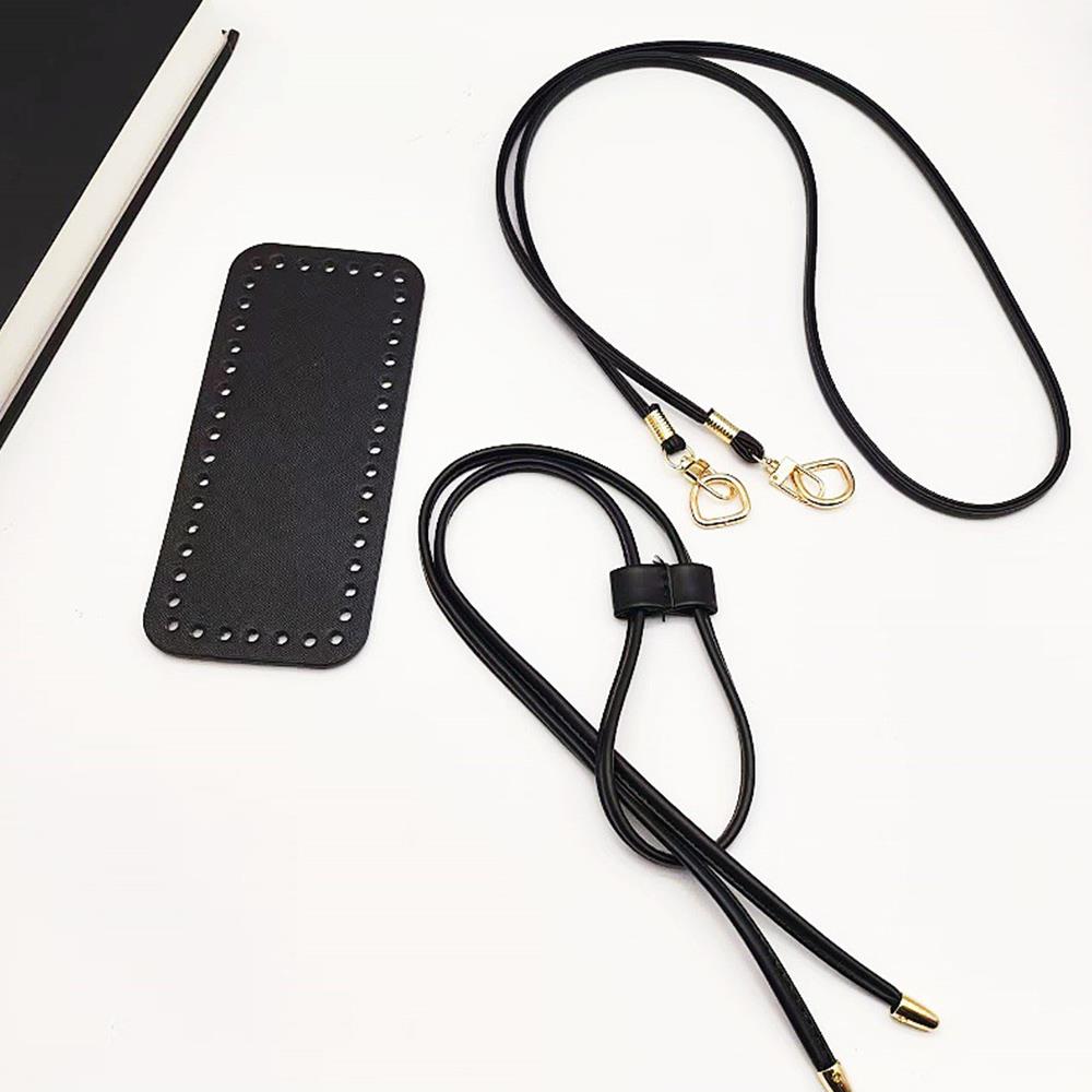 3Pcs DIY PU Leather Crochet Bag Accessories Handmade Drawstring Parts Woven Bag Set Solid Color Bag Bottom Base Bag Strap Handle